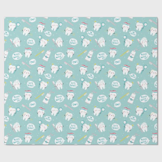 Cute Dental pattern blue Brush your Teeth Cadeaupapier (Vlak)