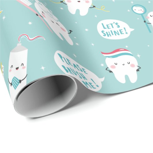 Cute Dental pattern blue Brush your Teeth Cadeaupapier (Rol Hoek)