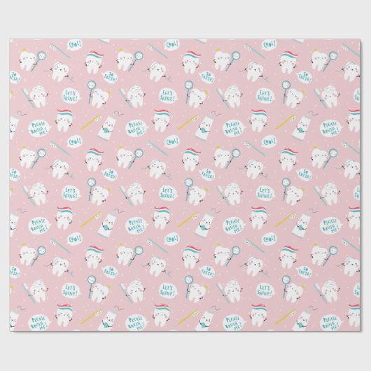 Cute Dental pattern Pink Brush your Teeth Cadeaupapier (Vlak)