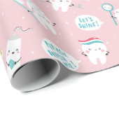 Cute Dental pattern Pink Brush your Teeth Cadeaupapier (Rol Hoek)