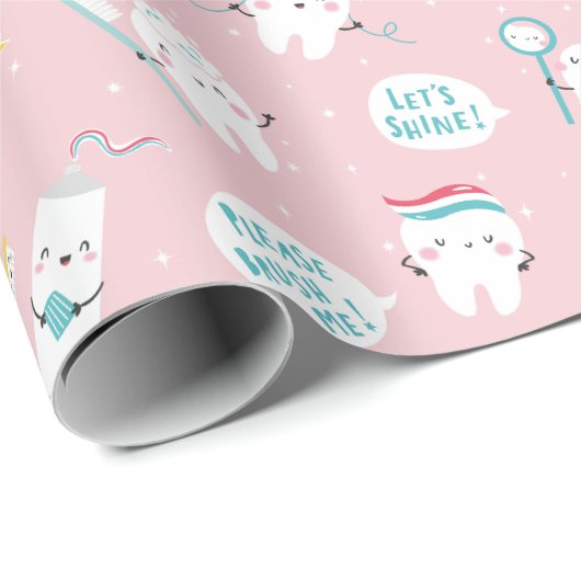 Cute Dental pattern Pink Brush your Teeth Cadeaupapier (Rol Hoek)