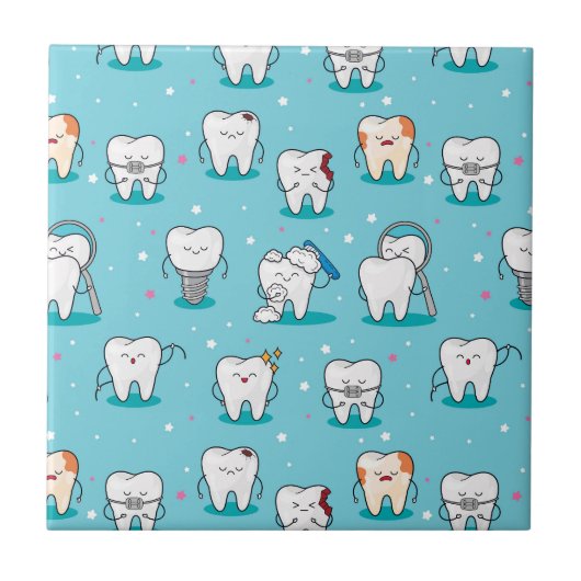 Cute Dental Pattern Tegeltje (Voorkant)