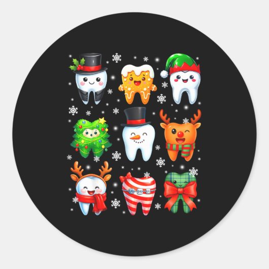 Cute Dental Tooth Snowman Christmas Xmas Men Women Ronde Sticker (Voorkant)