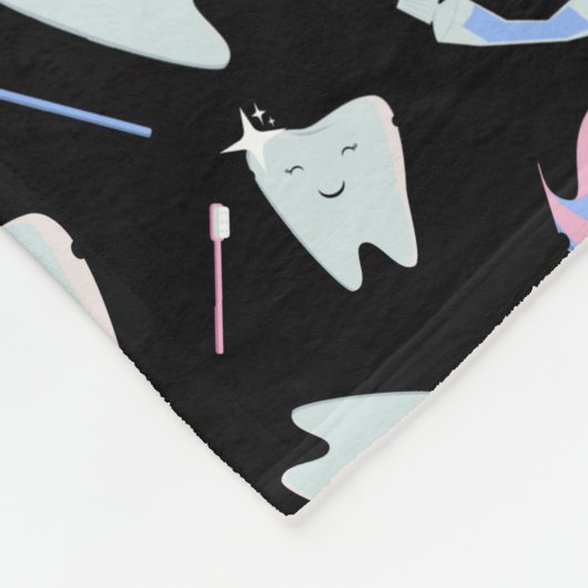Cute Dentist Dental Hygienist Tooth Pattern Black Fleece Deken (Hoek)