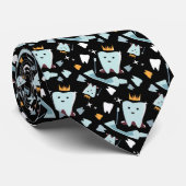 Cute Dentist Dental Hygienist Tooth Pattern Black Stropdas (Opgerold)