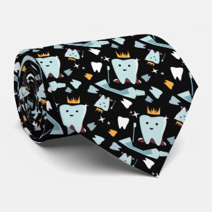 Cute Dentist Dental Hygienist Tooth Pattern Black Stropdas