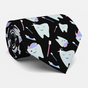 Cute Dentist Dental Hygienist Tooth Pattern Black Stropdas