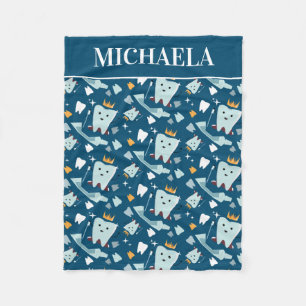 Cute Dentist Dental Hygienist Tooth Pattern Name Fleece Deken