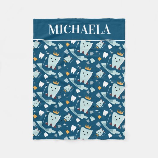 Cute Dentist Dental Hygienist Tooth Pattern Name Fleece Deken (Voorkant)