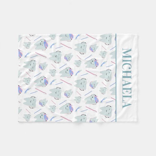 Cute Dentist Dental Hygienist Tooth Pattern White Fleece Deken (Voorkant (Horizontaal))