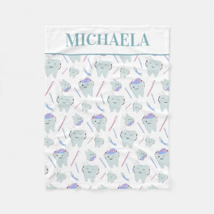 Cute Dentist Dental Hygienist Tooth Pattern White Fleece Deken