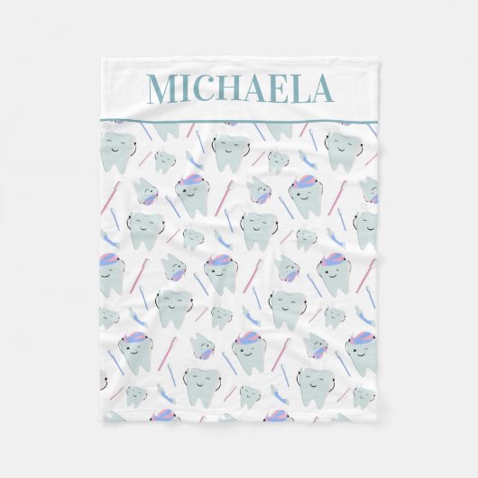 Cute Dentist Dental Hygienist Tooth Pattern White Fleece Deken (Voorkant)