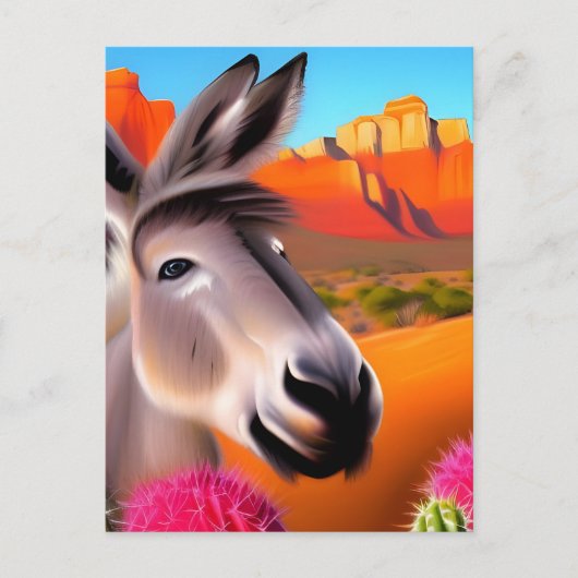 Cute Desert Donkey met bloeiende cactus Briefkaart (Voorkant)