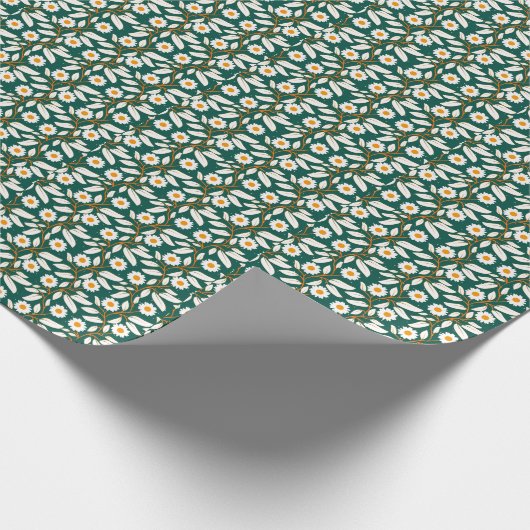 Cute design white flowers and leafs cadeaupapier (Hoek)