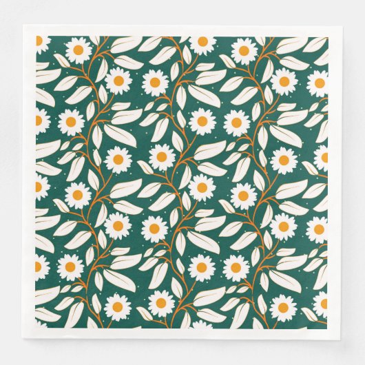 Cute design white flowers and leafs servet (Voorkant)