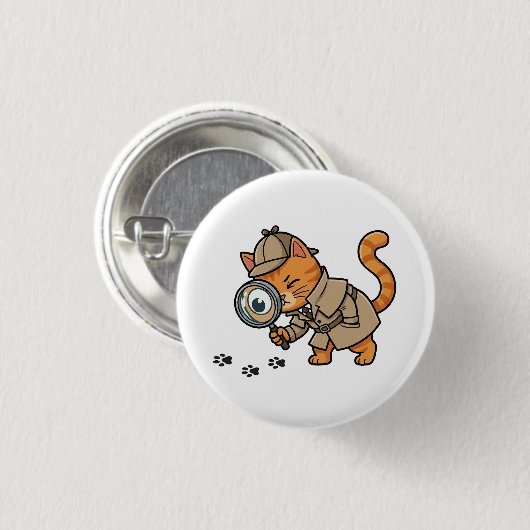 Cute Detective Cat Button (Voorkant /achterkant)