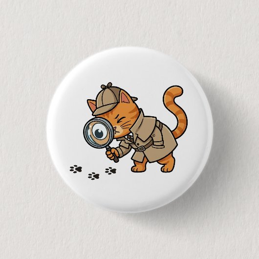 Cute Detective Cat Button (Voorkant)