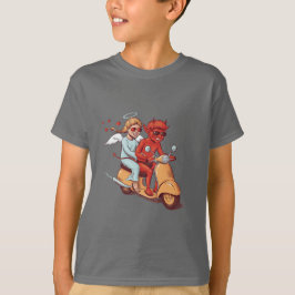 Cute Devil and Angel on a Scooter T-shirt