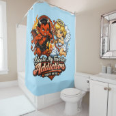 Cute Devil & Angel Valentine Day Love Design Douchegordijn (In situ)