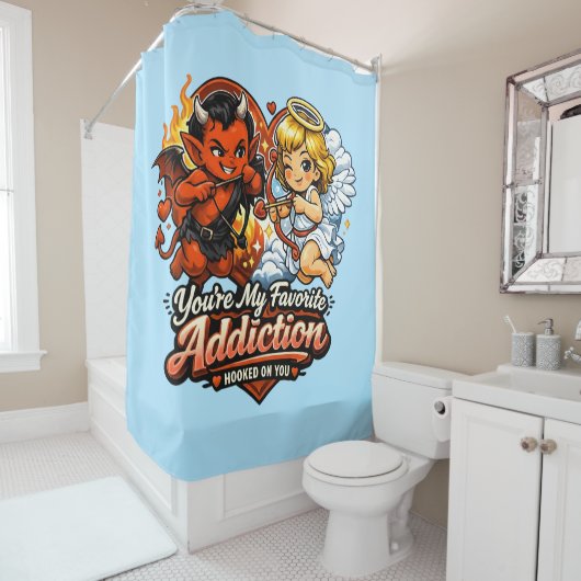 Cute Devil & Angel Valentine Day Love Design Douchegordijn (In situ)