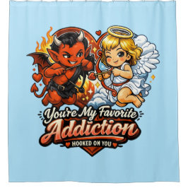 Cute Devil & Angel Valentine Day Love Design Douchegordijn