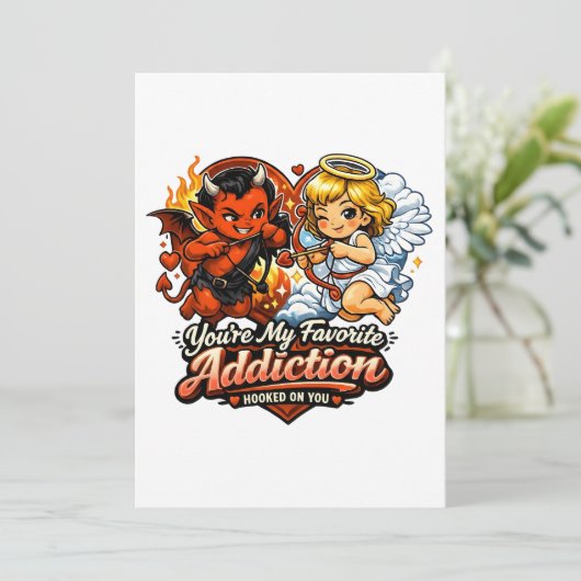 Cute Devil & Angel Valentine Day Love Design Kaart (Staand voorkant)