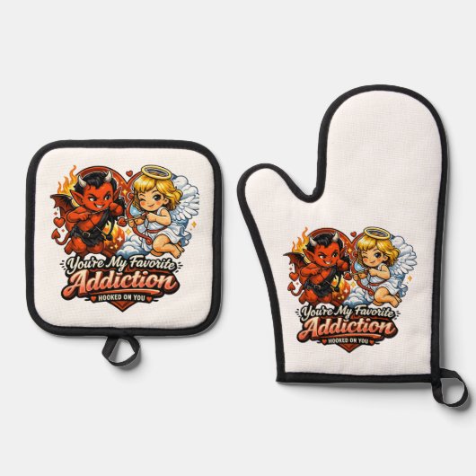 Cute Devil & Angel Valentine Day Love Design Ovenwant & Pannenlap Set (Voorkant)