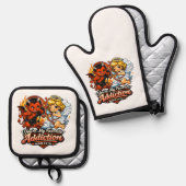 Cute Devil & Angel Valentine Day Love Design Ovenwant & Pannenlap Set (Voorkant / Achterkant)