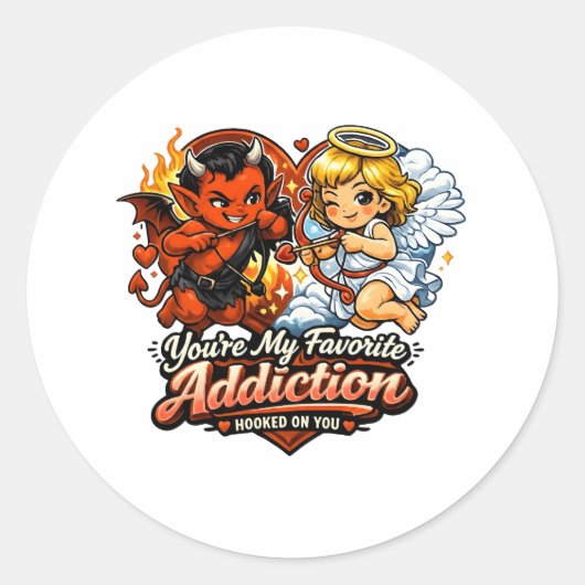 Cute Devil & Angel Valentine Day Love Design Ronde Sticker (Voorkant)