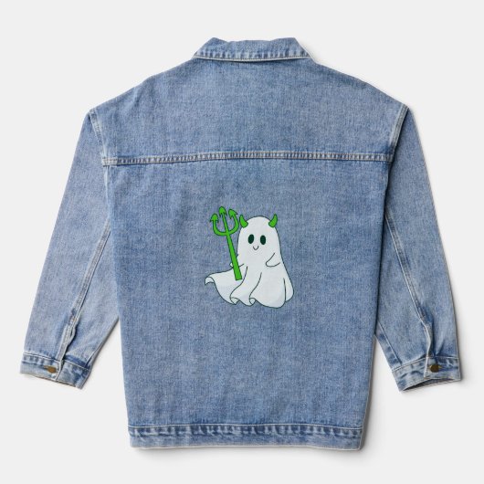 Cute Devil Ghost with Green Trident Denim Jacket (Achterkant)