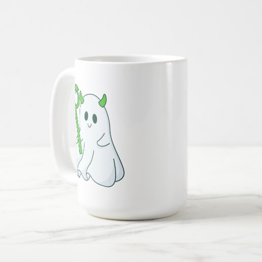 Cute Devil Ghost with Green Trident Koffiemok (Voorkant links)