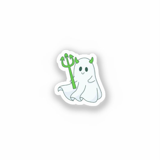 Cute Devil Ghost with Green Trident Sticker (Voorkant)