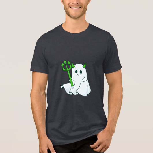 Cute Devil Ghost with Green Trident Tri-Blend Shirt (Voorkant)