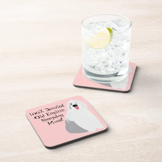 Cute Devote Old English Sheepdog Ma op Roze Onderzetter (Rechterzijde)