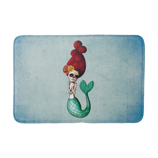 Cute Dia de Los Muertos Red Hair Mermaid Badmat (Voorkant)