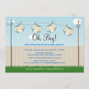 Cute Diaper Clothesline Baby Boy Baby shower Kaart