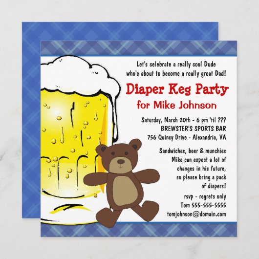 Cute Diaper Keg Party-uitnodigingen - Dadcelor Par Kaart (Voorkant / Achterkant)