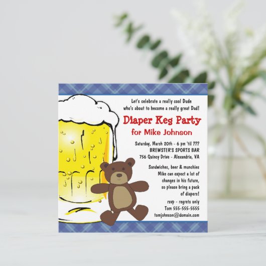 Cute Diaper Keg Party-uitnodigingen - Dadcelor Par Kaart (Staand voorkant)