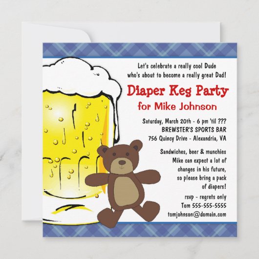 Cute Diaper Keg Party-uitnodigingen - Dadcelor Par Kaart (Voorkant)