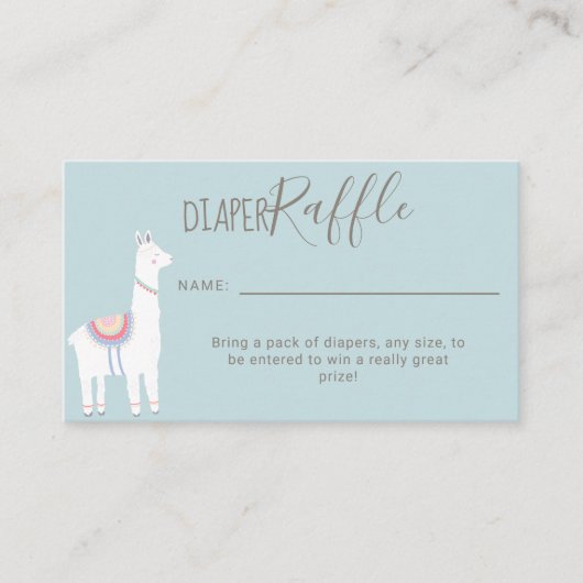 Cute Diaper Raffle Llama Baby shower Brown Blue Informatiekaartje (Voorkant)