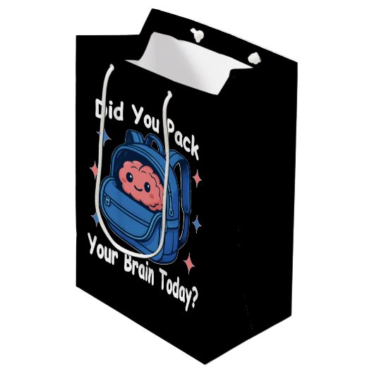 Cute “Did You Pack Your Brain Today?” Brain Pun Medium Cadeauzakje (Voorkant Gekanteld)