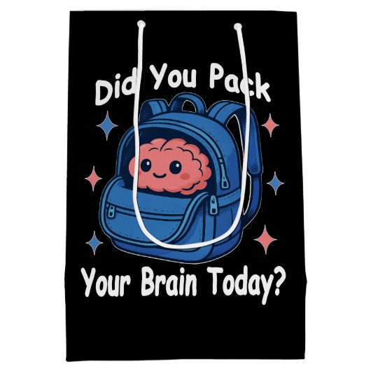 Cute “Did You Pack Your Brain Today?” Brain Pun Medium Cadeauzakje (Achterkant)