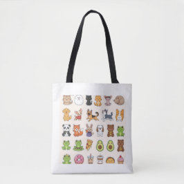 Cute dier- en voedselsheet met stickers – Kawaii k Tote Bag