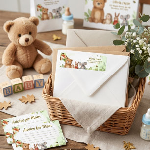 Cute Dieren Aquarel Bos Baby Shower Etiket