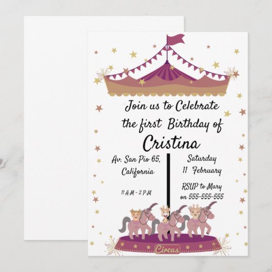 Cute dieren circus pony kaart (Voorkant / Achterkant)