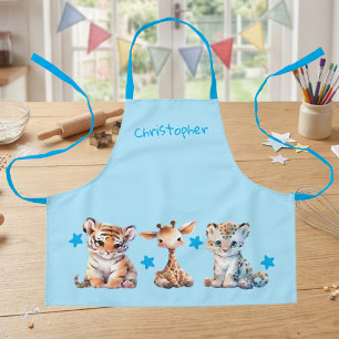 Cute dieren en sterren voeg naam toe blauw schort