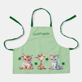 Cute dieren en sterren voegen naam toe groen schort (Voorkant)