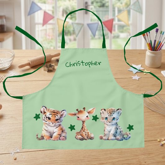 Cute dieren en sterren voegen naam toe groen schort