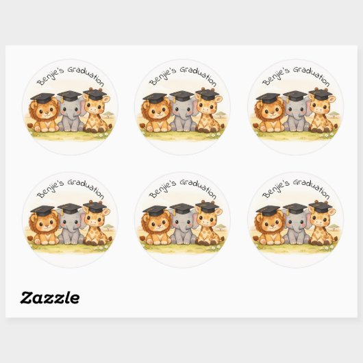 Cute Dieren Feest Safari Afstuderen Ronde Sticker (Vel)