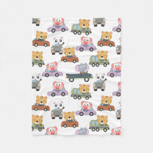 Cute Dieren In Auto's Patroon Fleece Deken